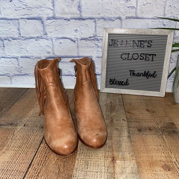 Sam Edelman Louie Women 6 Fringe Zip Brown Leather Booties - Picture 4 of 11